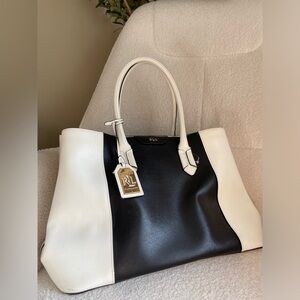 Lauren Ralph Lauren Black and white large leather Tote NWOT